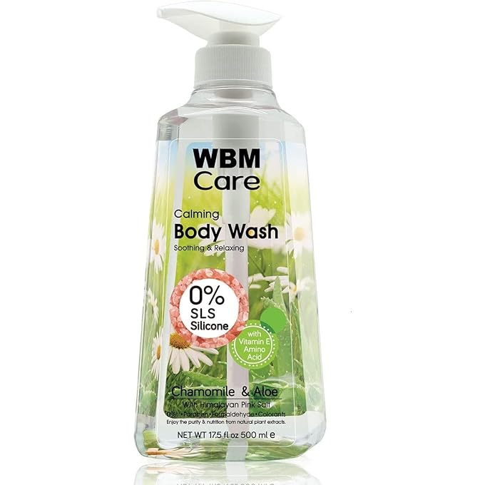 WBM Body Wash Chamomile & Aloe with Himalayan Pink Salt, Calming & Relaxing Liquid Shower Gel, 500 ml